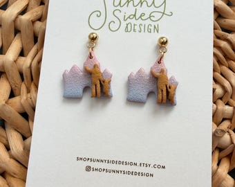 Pendientes de arcilla polimérica inspirados en el Castillo de Disney con su pareja (pequeños) / Pendientes hechos a mano inspirados en los parques de Disney