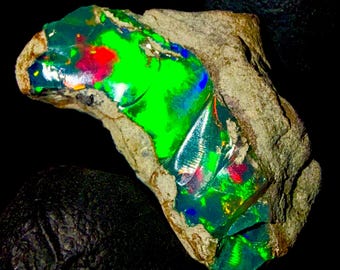 Ethiopian Black Opal, Natural Fire Opal Rough 14 Ct 25x16mm