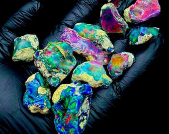 Ethiopian Black Fire Opal Rough, AAA Quality, Raw Gemstone (30/17 MM)