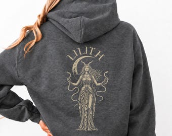 Lilith Serpent Hoodie Back Print | Dark Feminine Folklore Witch Hoodie | Pagan Gothic Myth Hoodie | Unruled Feminist Hoodie