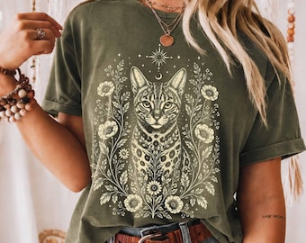 Bengal Cat Breed Botanical Cat Lover T-Shirt | Floral Cottagecore Bengal Owner Bengal Mom Shirt, Cat Breeder Gift Tee