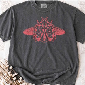 Retro nyckelpiga grafisk t-shirt | Cottagecore estetik | Söt insekt | Naturälskare | Vintage entomologi | Gåva för trädgårdsälskare