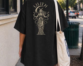 Lilith Serpent Back Print T-Shirt | Dark Feminine Folklore Witch Shirt | Pagan Gothic Myth | Unruled Feminist Tee