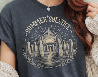 Boho Stone Circle Summer Solstice Festival Tee | Retro 70s Wheel of the Year | Spiritual  Celestial Sun Magic Nature T-Shirt | Litha Gift