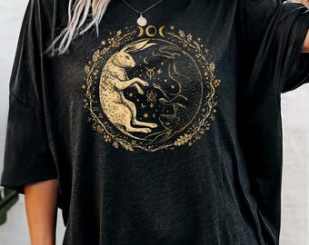 Hare Pagan Wheel of the Year Imbolc Wiccan Yin Yang T-shirt Solstice Spiritual magic Goth  Witchy Shirt