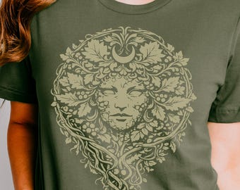 Green Woman Goddess Celtic Spring T-Shirt | Pagan Nature Lover Gift | Gardener Horticulture Symbol Tee