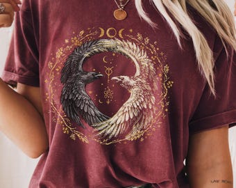 Raven Pagan Wheel of the Year Imbolc Wiccan Yin Yang T-shirt Solstice Spiritual magic Goth  Witchy Shirt