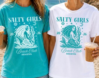 Mermaid Salty Girls Trip Bachelorette Hen Party Group Weekend Personalised T-Shirts  - Birthday Trip Last Splash Matching Tees
