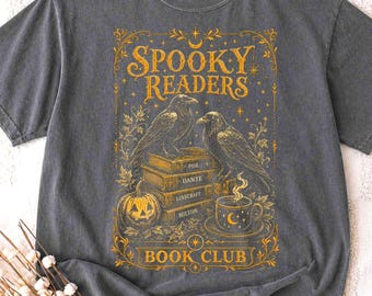 Spooky Readers Halloween Book Tshirt Retro Ravens Vintage 90s Dark Academia Shirt Witchy Book Club Cozy Fall Shirt