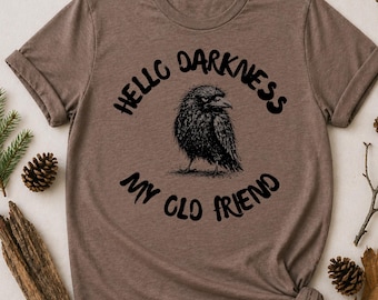Raven Snarky Unisex Lino Cut Tee | Odin Tarot Gothic Wiccan Viking | Vintage Huginn Muninn Gift | Folklore Pagan Myth | Lino Cut Raven Boho