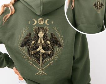 Morrigan Goddess Witch Magic Raven Positive Feminist Storm| Pagan Celtic Goddess Hoodie Witchy Sweatshirt Hoody