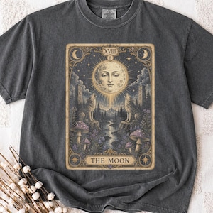 The Moon Tarot Card T-Shirt, Vintage Boho Spiritual Festival  Summer Style Bohemian Celestial Witchy Occult Shirt