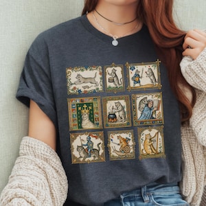 Medieval Cats T-shirt Retro Dark Art Cat Lover Marginalia Cottagecore Grimdark Gothic Mythical Renaissance Fair Cat Shirt