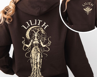 Lilith Serpent Hoodie Back Print | Dark Feminine Folklore Witch | Pagan Gothic Myth | Morrigan Witchy Hood | Wiccan Altar Tile | Magic Hoody
