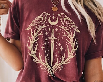 Morrigan Goddess Witch Magic Raven Positive Feminist | Pagan Celtic Goddess Shirt | Witchy Grunge Tee