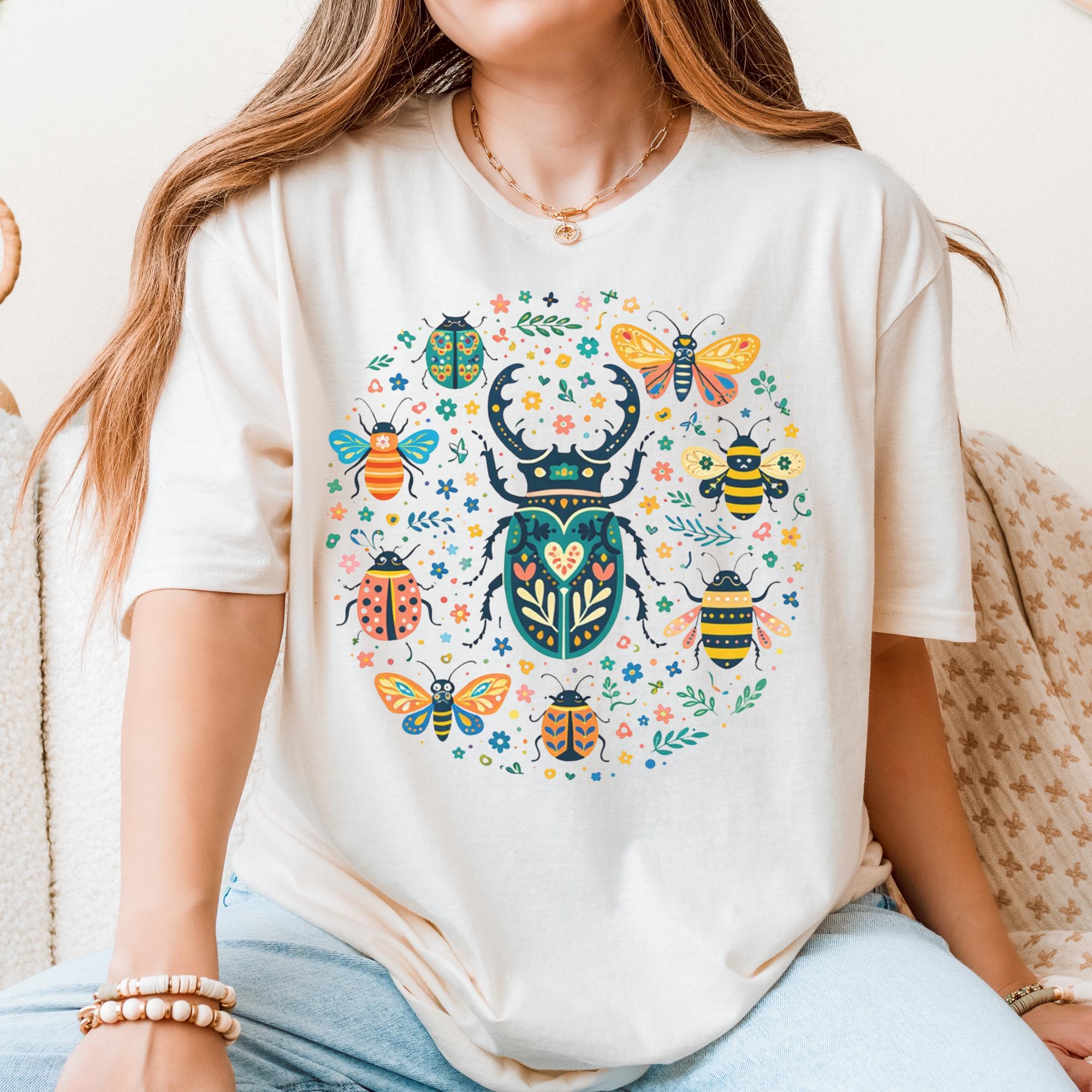 Boho Beetle Bugs T-shirt | Colorful Cottagecore Insect Tee 
