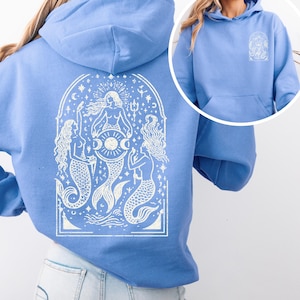 マーメイド女神の月相タロットパーカー - 神秘的な恋人へのボヘミアンスピリチュアルな海の生き物ギフト - 心地よい魔女風アパレル
