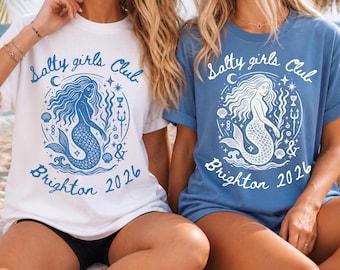 Mermaid Salty Girls Trip Bachelorette Hen Party Group Weekend Personalised T-Shirts  - Birthday Trip Last Splash Matching Tees