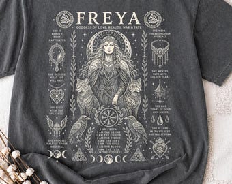 Viking Goddess Freya T-Shirt | Norse Mythology Warrior Sorceress Tee | Goth Grunge Unisex Gift for Viking Lovers