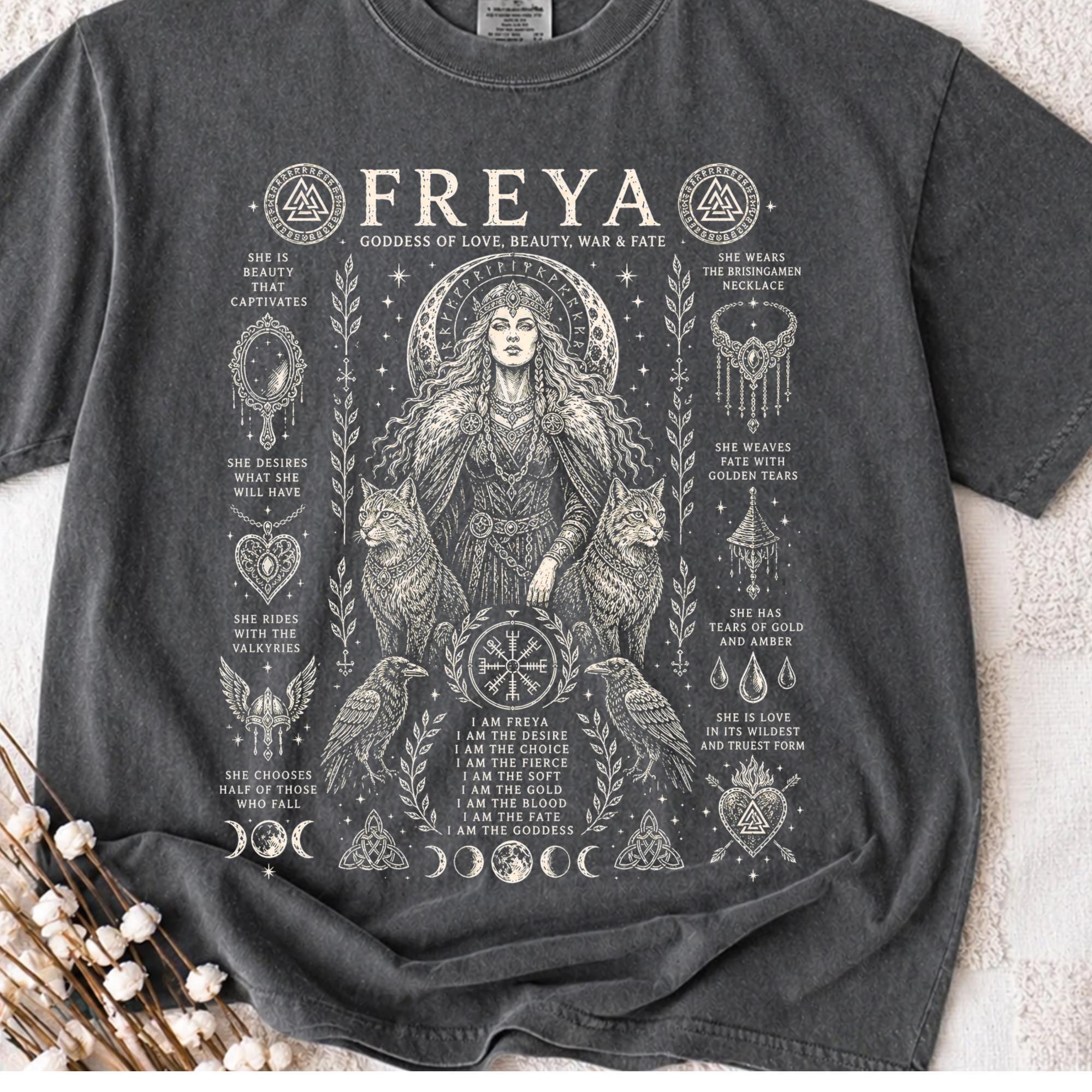 Viking Goddess Freya T-shirt | Norse Mythology Warrior Sorceress