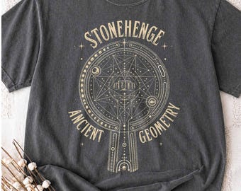 Stonehenge Geometry Alignment Winter Solstice Tshirt, Ancient Stone Circle Archaology Boho Sunset Druid Festival Wiccan Witch Shirt