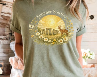 Litha Sun Summer Solstice Festival Hippy Retro 70s Wheel of the Year  T-shirt  Spiritual Bohemian Celestial Solar Folklore Magic Nature Tee