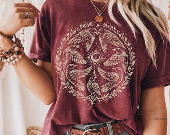 Morrigan Goddess Witch Magic Raven Positive Feminist | Pagan Celtic Goddess Shirt | Witchy Grunge Tee