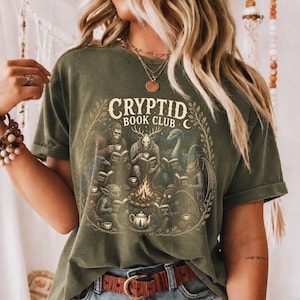 Cryptid Book Club Shirt, Gothic Book Lover Tee, Bigfoot Mothman Halloween Shirt, Folk Horror Cottagecore Reading Shirt, Spooky Gift Tee