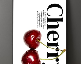 Cherry Art Print, Modern Kitchen Wall Decor (Digital Download)