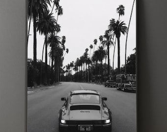 "Porsche Carrera ""Beverly Hills"" Black & White Car Poster (Digitaler Download)"