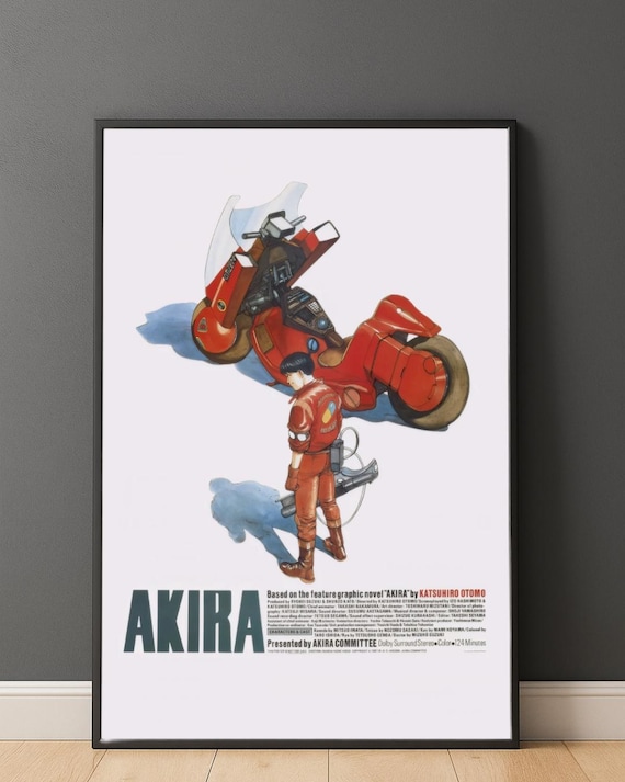 Akira Anime Poster, Japanese Cyberpunk Wall Art, Motorcycle