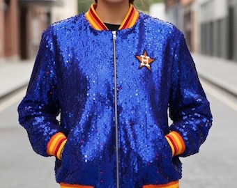 Handmade Women’s Houston Astros Sequin Blue Jacket