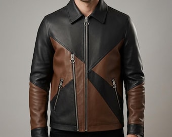 Men’s Black Brown Western Leather Jacket Slim Fit Cowboy Biker Style Genuine Handmade Winter Streetwear Coat Unique