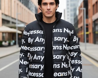 Men’s Handmade Black Puffer Jacket | Anime-Inspired Streetwear Coat | Handmade Winter Drip Fashion Outerwear