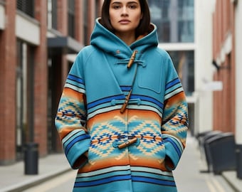 Blue Fleece Hooded Poncho - Western Cosplay Coat