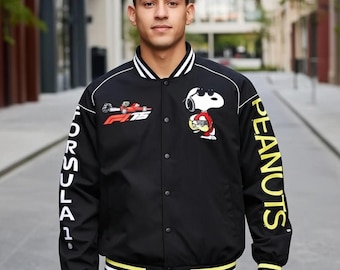 Handmade F1 x Peanuts Snoopy Racing Jacket: Pit Crew Cotton Unisex Coat