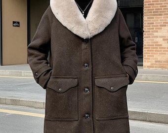 Handmade Women’s Western Wool Coat | Shawl Collar Long Jacket