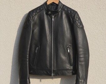 Handmade Sheepskin Biker Jacket – Slim Fit Black Leather Moto Coat
