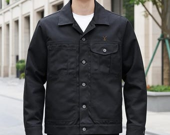 Handmade Black Cotton Ranch Jacket: Western Cowboy Workwear