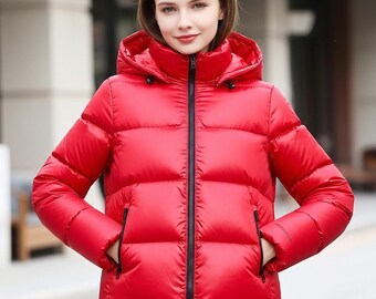 Women’s Handmade Red Puffer Jacket | Lightweight Winter Coat | Warm Quilted Outerwear
