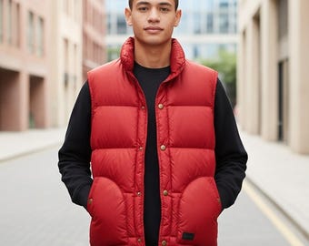 Handmade Red Puffer Vest: Retro 80s Movie Costume