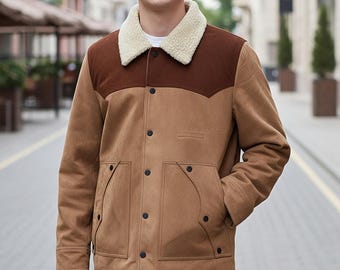 Handmade Suede Western Jacket with Fur Collar - Ranch Style Outerwear