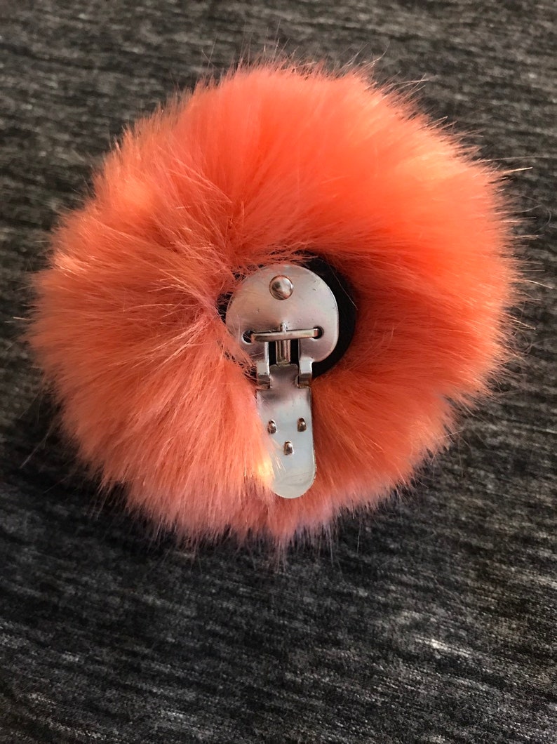 burnt orange 3 inch Faux fur pom pom with clips