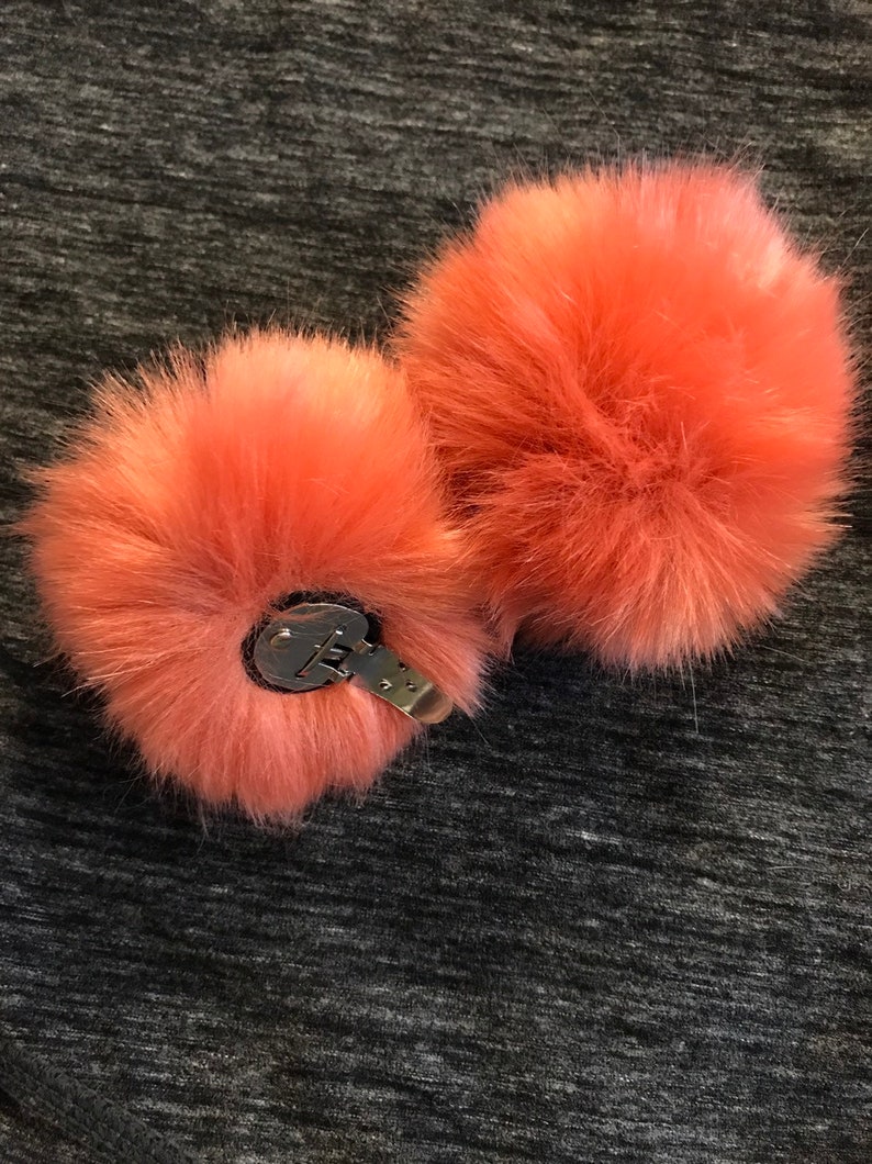 burnt orange 3 inch Faux fur pom pom with clips