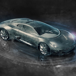 Futuristic Concept Car Art Print: Silver Drift, Modern Car Design