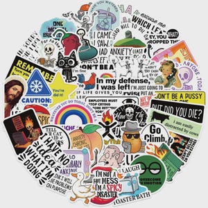 50PCS Fun Cartoon Snarky Trendy MEME Graffiti Waterproof Stickers for Bicycle Water bottle Pencil case Laptop Tablet Phone Luggage DIY Decal