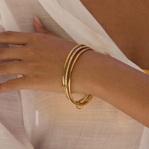 Mabel Geometric Gold Bangle | 18K Gold Stainless Steel Bracelet, Minimalist Spinelli-Inspired Stackable Jewelry for Women - Cuff Bracelets