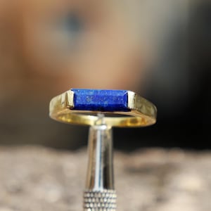 Lapis Lazuli Gold Ring, Rectangular Gemstone, Statement
