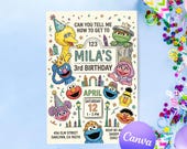 Sesame Street Birthday Invitation Template Editable Canva Kids Party Invite Cartoon Birthday Printable Digital Download Evite