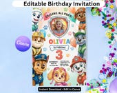 Paw Patrol Birthday Invitation Template | Editable Canva Kids Party Invite | Watercolor Puppy Party Printable Digital Download